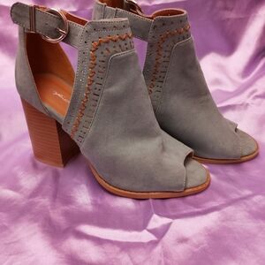 Qupid Taupe Peep-Toe Heeled Boots